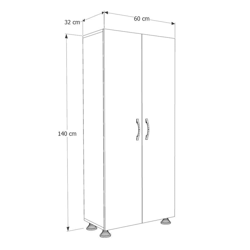 Dulap Dormitor Multifunctional Adore Diamond, 2 Usi, 4 rafturi, Alb, 60 x 140 x 32 cm