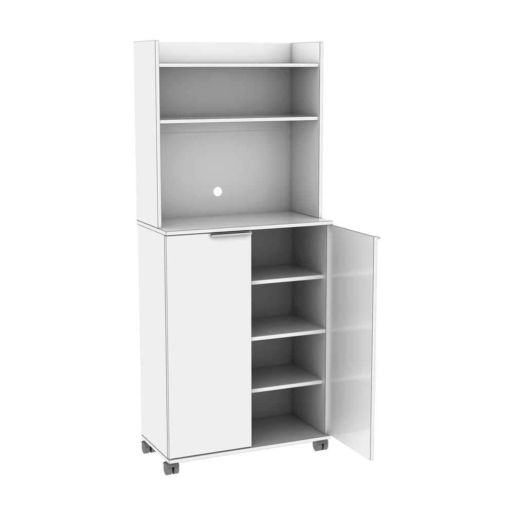Dulap Multifunctional Adore Diamond, 2 usi, 6 rafturi, cu rotile, Alb Lucios, 73x172x36 cm