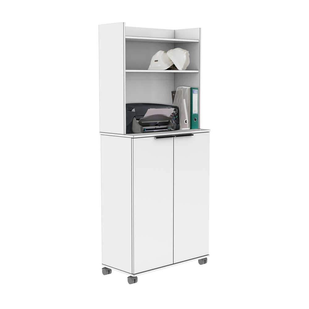 Dulap Multifunctional Adore Diamond, 2 usi, 6 rafturi, cu rotile, Alb Lucios, 73x172x36 cm