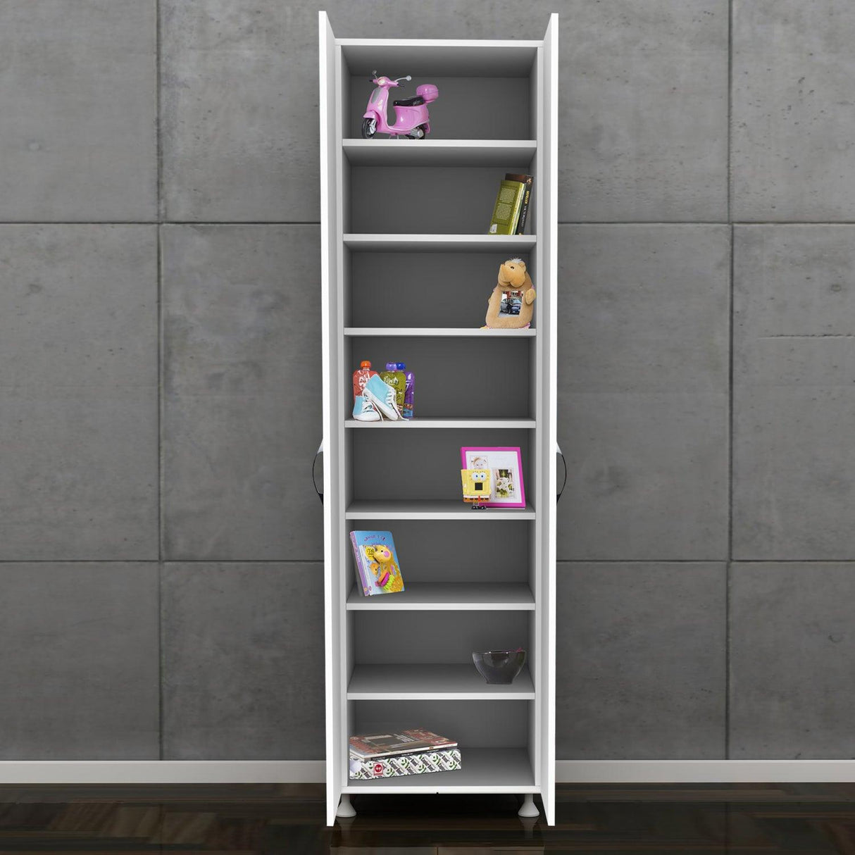 Dulap multifunctional Adore Diamond, 8 rafturi, 2 Usi, Alb 50x181x37 Cm