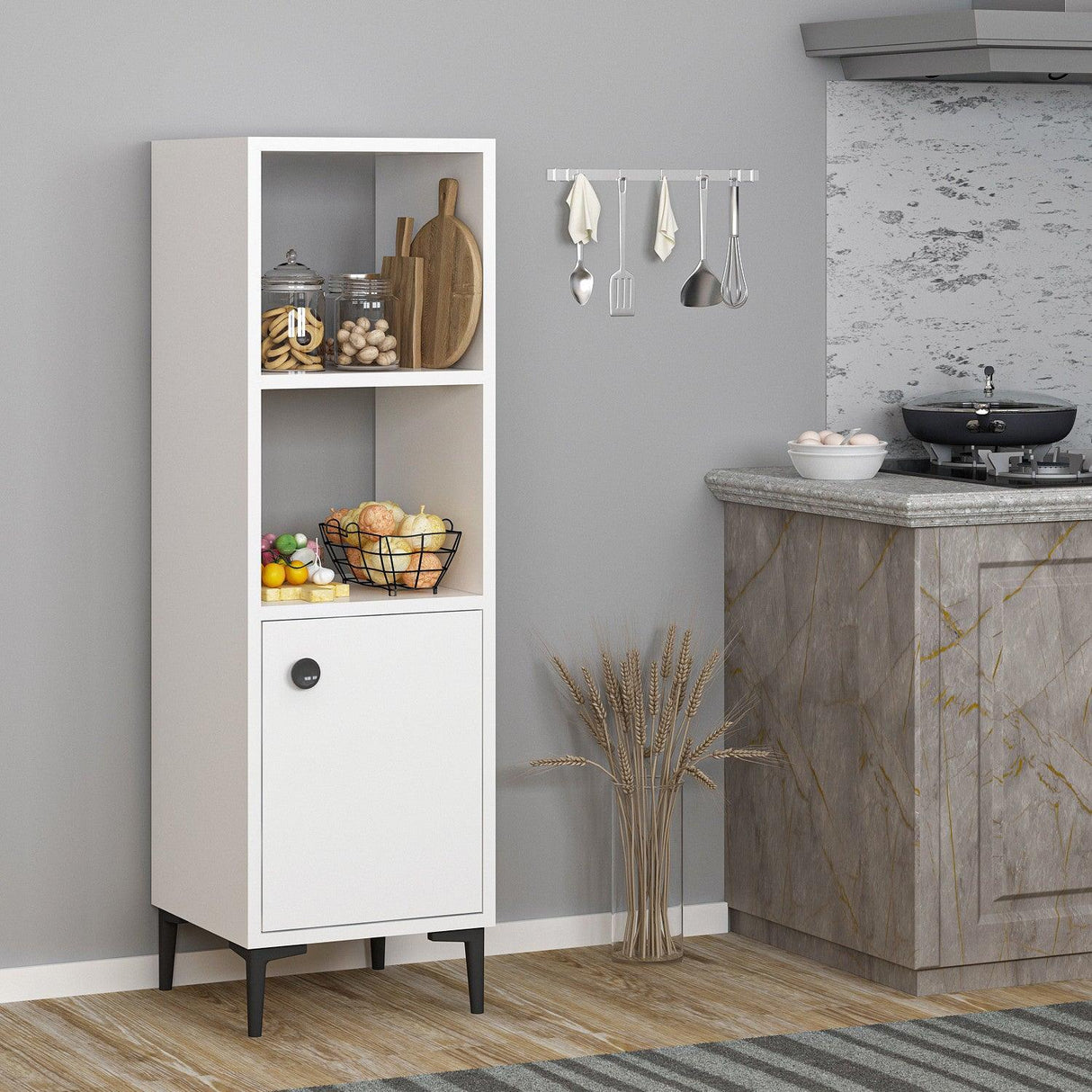 Dulap Multifunctional Alfie, 3 Compartimente si o Usa, Alb, 39 x 115 x 35 cm