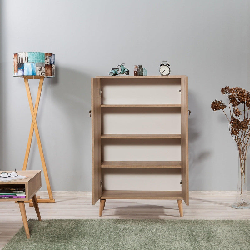Dulap Multifunctional Multibox cu 2 usi, Stejar / Multicolor, 80 x 36 x 127 cm