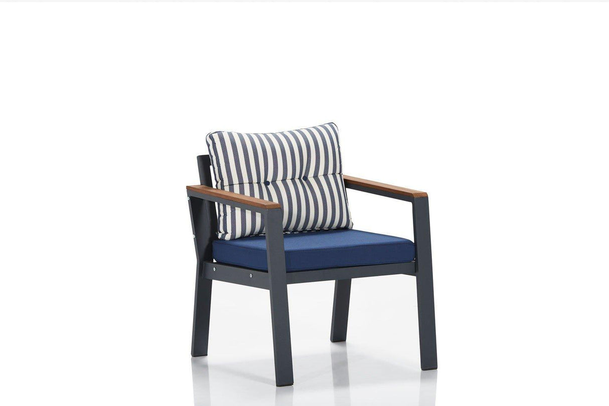 Garden Lounge Set Defne, Albastru Inchis/Negru Gri