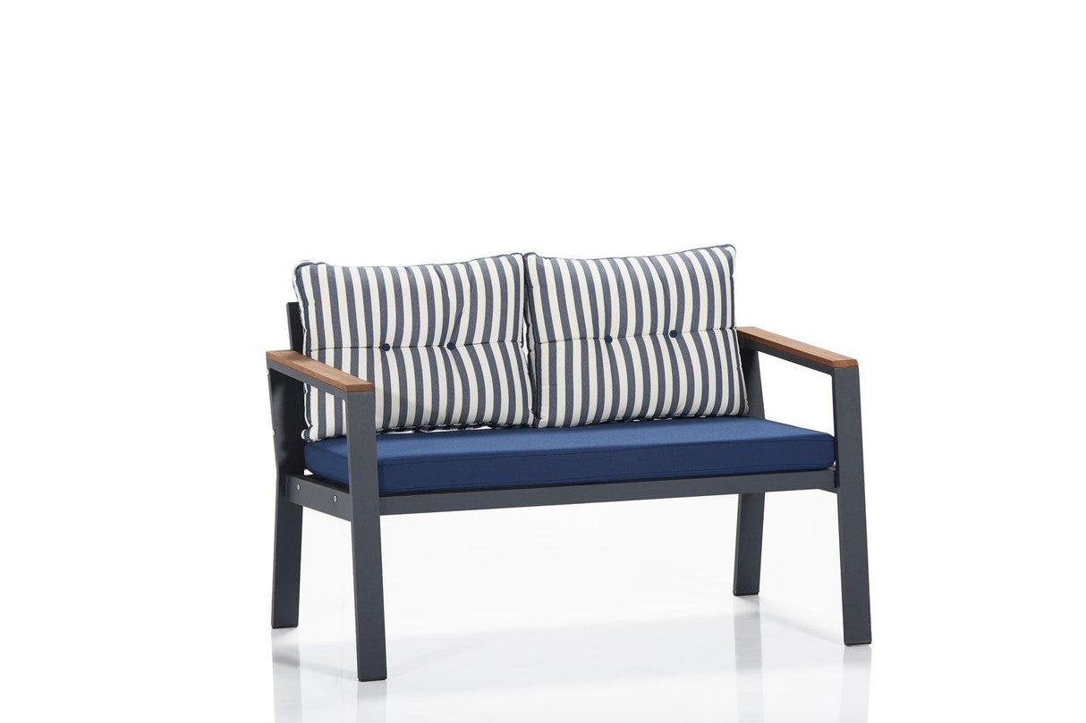 Garden Lounge Set Defne, Albastru Inchis/Negru Gri