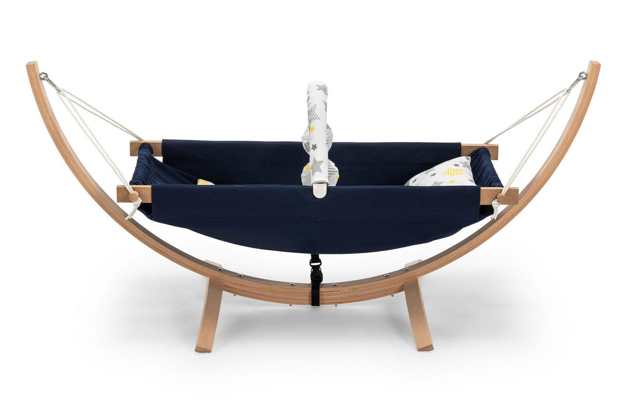 Hamac pentru copii cu suport Bliss, Maro - Albastru inchis, 66x62x147 cm - Albastru inchis