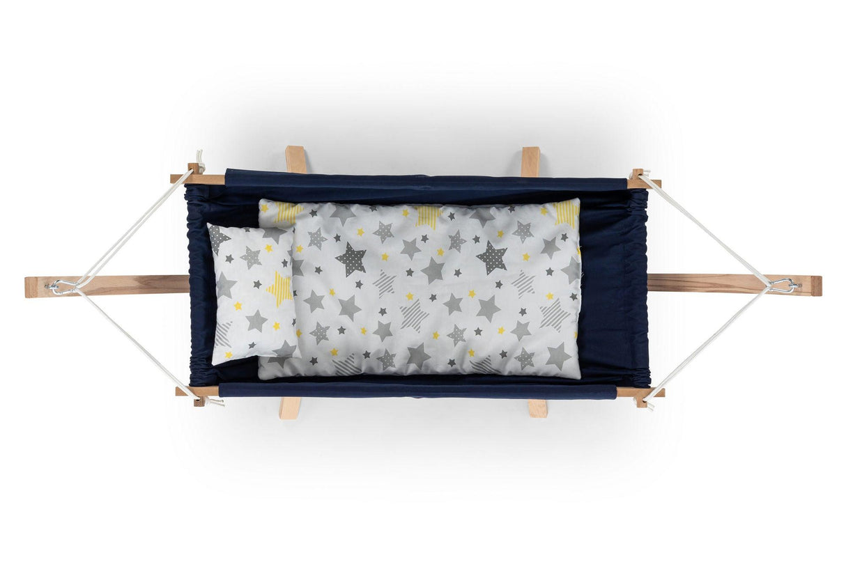 Hamac pentru copii cu suport Bliss, Maro - Albastru inchis, 66x62x147 cm - Albastru inchis