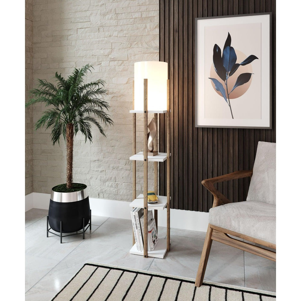 Lampadar Cu Biblioteca Corge, Alb, 21x21x135 cm