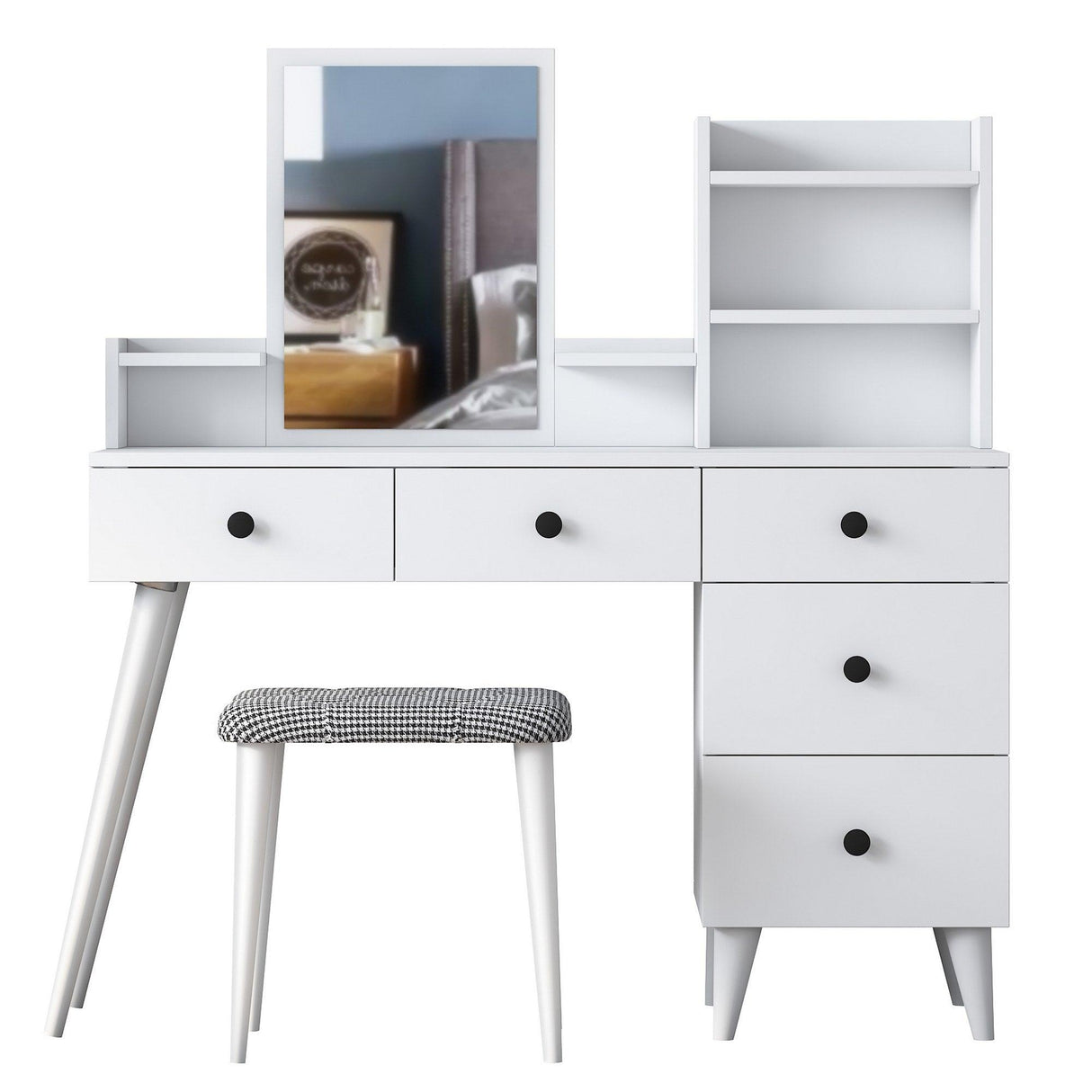 Masa De Machiaj Ema cu 5 Sertare si cu Oglinda, Alb, 122 X 94 X 40 Cm