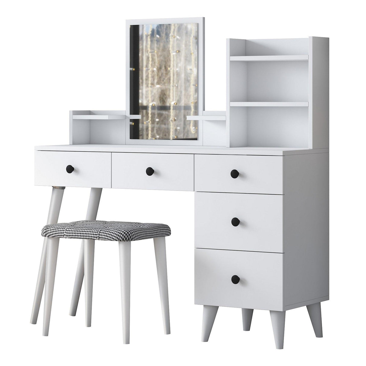 Masa De Machiaj Ema cu 5 Sertare si cu Oglinda, Alb, 122 X 94 X 40 Cm