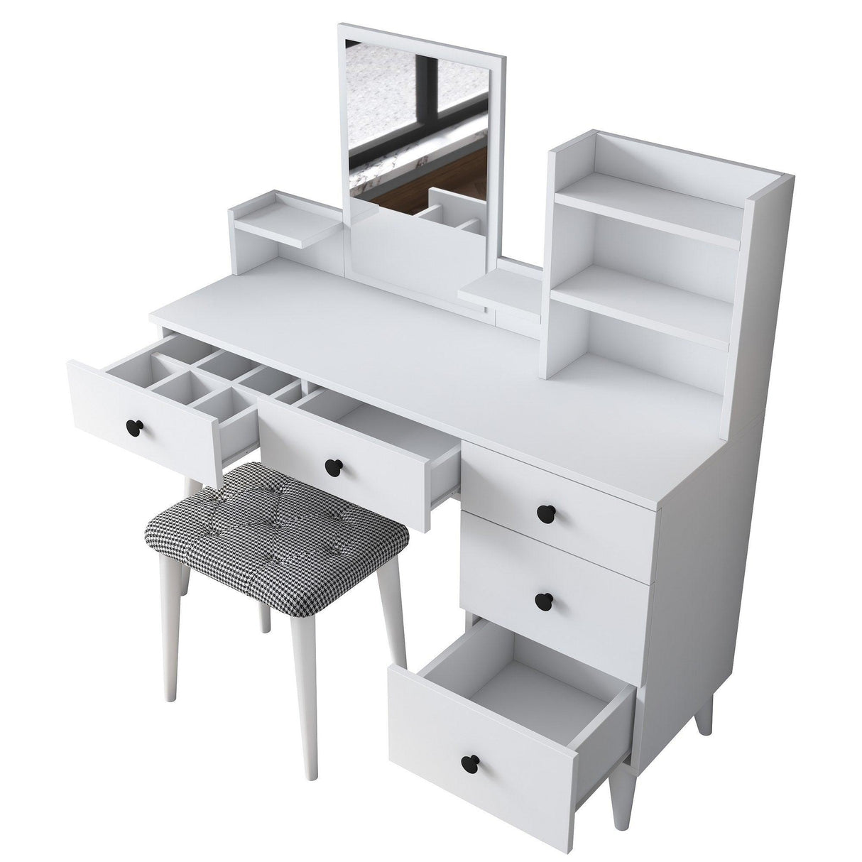 Masa De Machiaj Ema cu 5 Sertare si cu Oglinda, Alb, 122 X 94 X 40 Cm