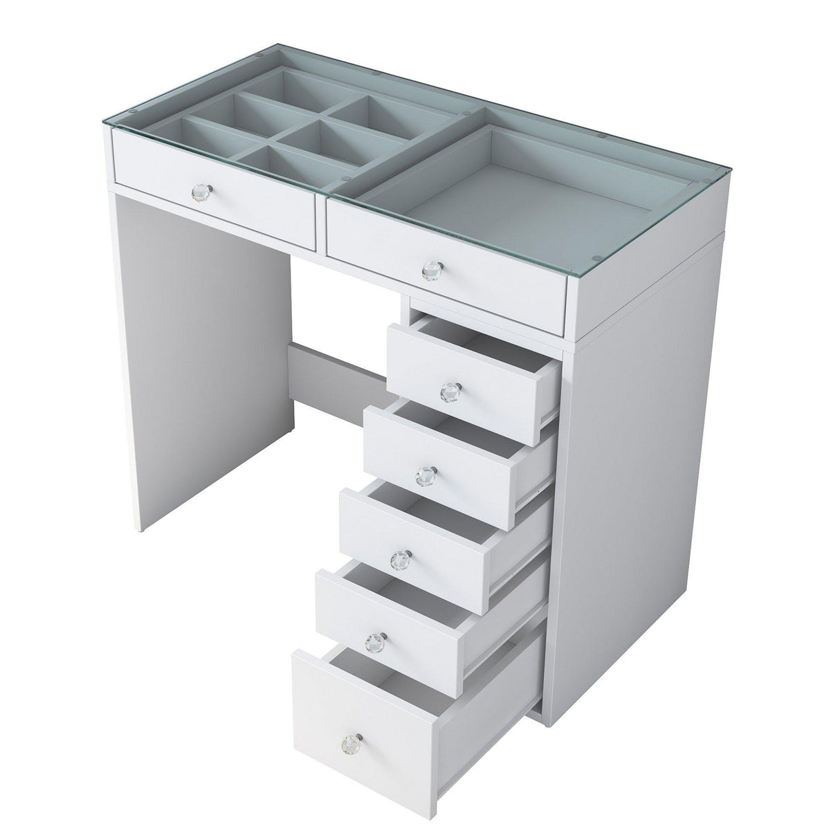 Masa De Machiaj Lux Inci cu 7 Sertare si Loc de Depozitare, Alb, 90 X 79 X 45 Cm