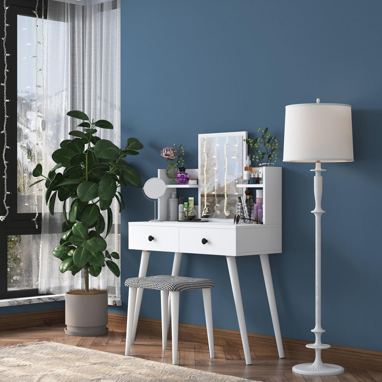 Masa De Machiaj Lux Tumbalina cu 2 Sertare si oglinda, Alb, 98 X 112 X 40 Cm