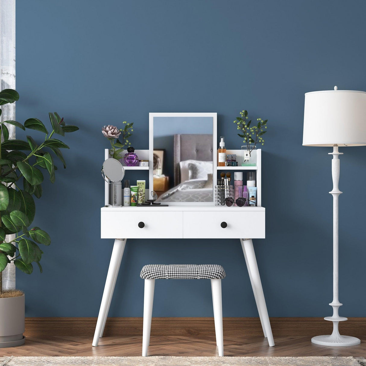 Masa De Machiaj Lux Tumbalina cu 2 Sertare si oglinda, Alb, 98 X 112 X 40 Cm