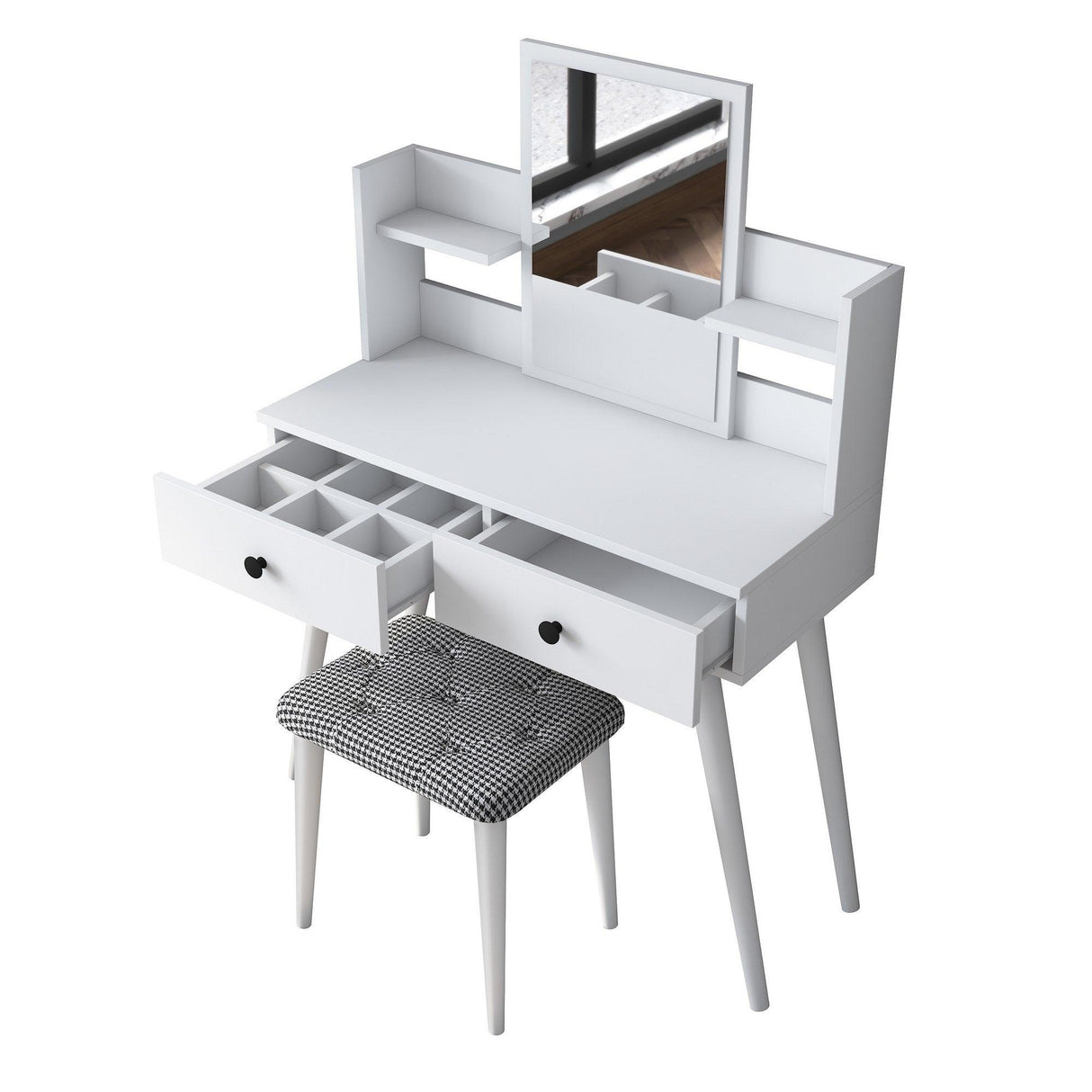 Masa De Machiaj Lux Tumbalina cu 2 Sertare si oglinda, Alb, 98 X 112 X 40 Cm