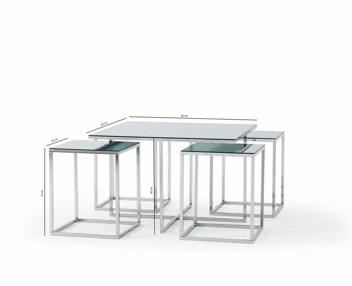 Masa de Sufragarie Lux cu Sticla, 5 buc, Metal Crom, 60 x 40 x 60 cm