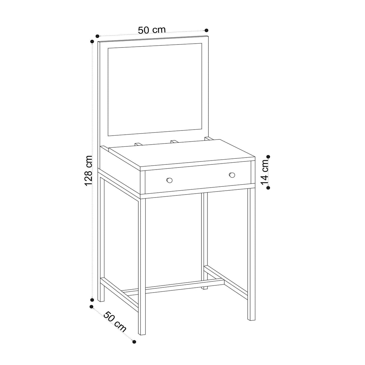 Masa de toaleta / machiaj Mary, Stejar, 50 x 128 x 50 cm