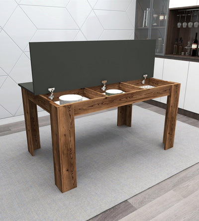Masă Mikas Bucatarie Elegant cu Loc de Depozitare, Anthracite, Nuc deschis, 145 x 77 x 88 cm