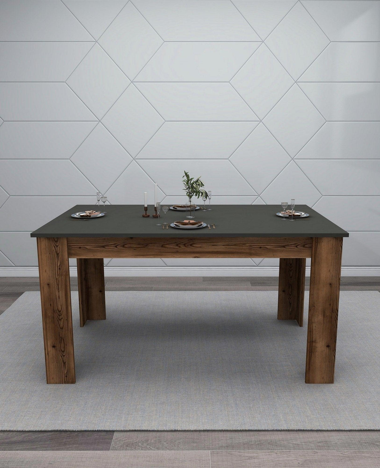 Masă Mikas Bucatarie Elegant cu Loc de Depozitare, Anthracite, Nuc deschis, 145 x 77 x 88 cm