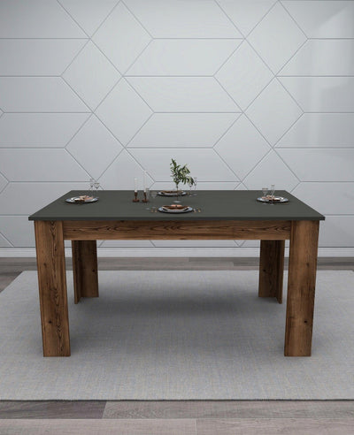 Masă Mikas Bucatarie Elegant cu Loc de Depozitare, Anthracite, Nuc deschis, 145 x 77 x 88 cm