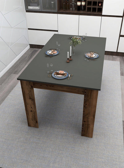 Masă Mikas Bucatarie Elegant cu Loc de Depozitare, Anthracite, Nuc deschis, 145 x 77 x 88 cm