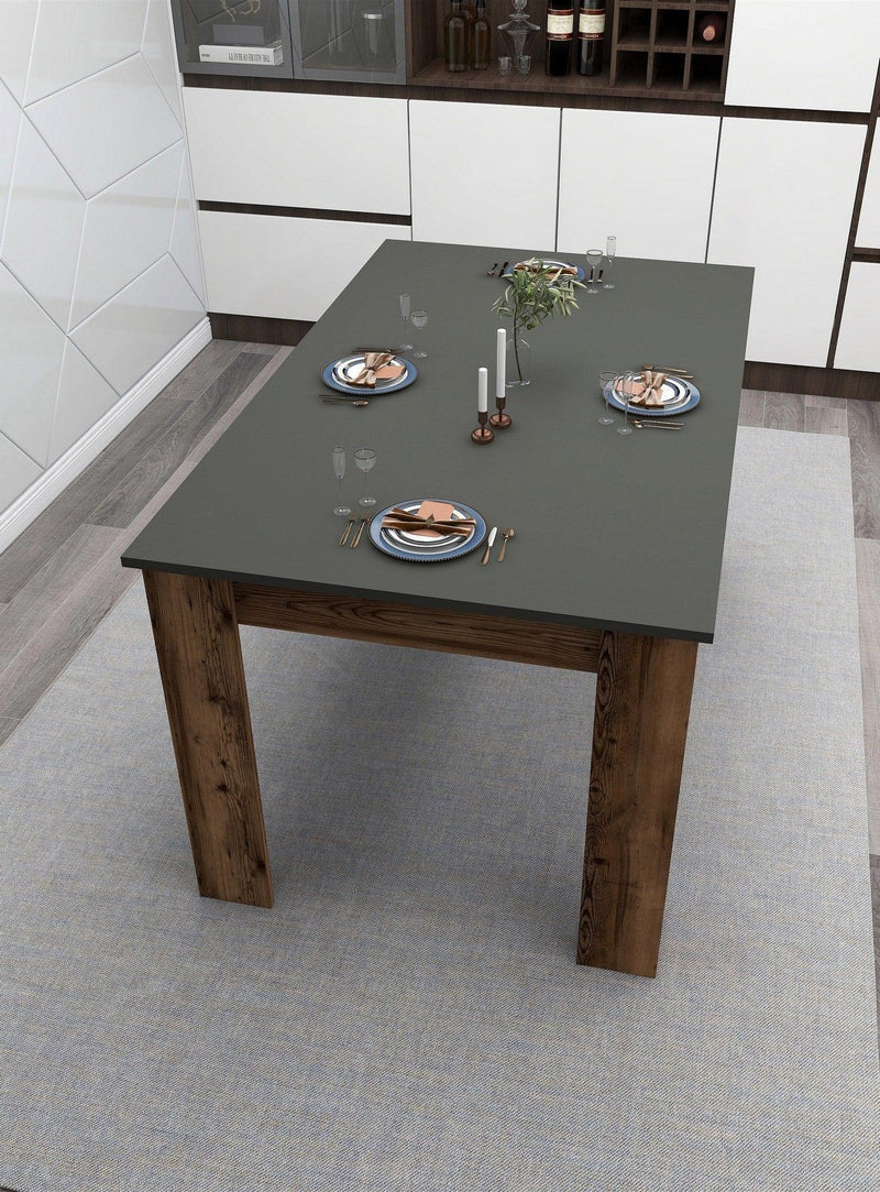 Masă Mikas Bucatarie Elegant cu Loc de Depozitare, Anthracite, Nuc deschis, 145 x 77 x 88 cm