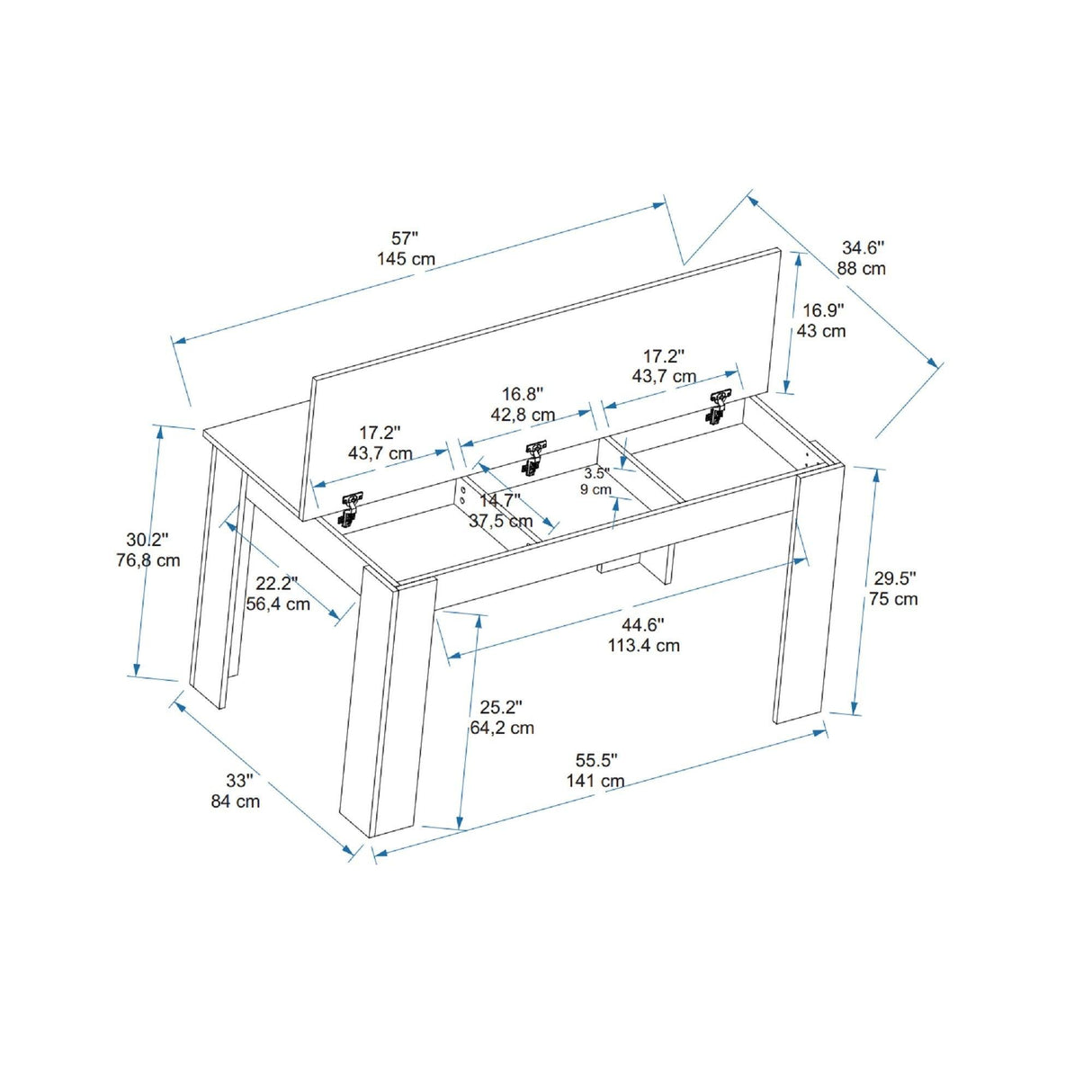 Masă Mikas Bucatarie Elegant cu Loc de Depozitare, Anthracite, Nuc deschis, 145 x 77 x 88 cm