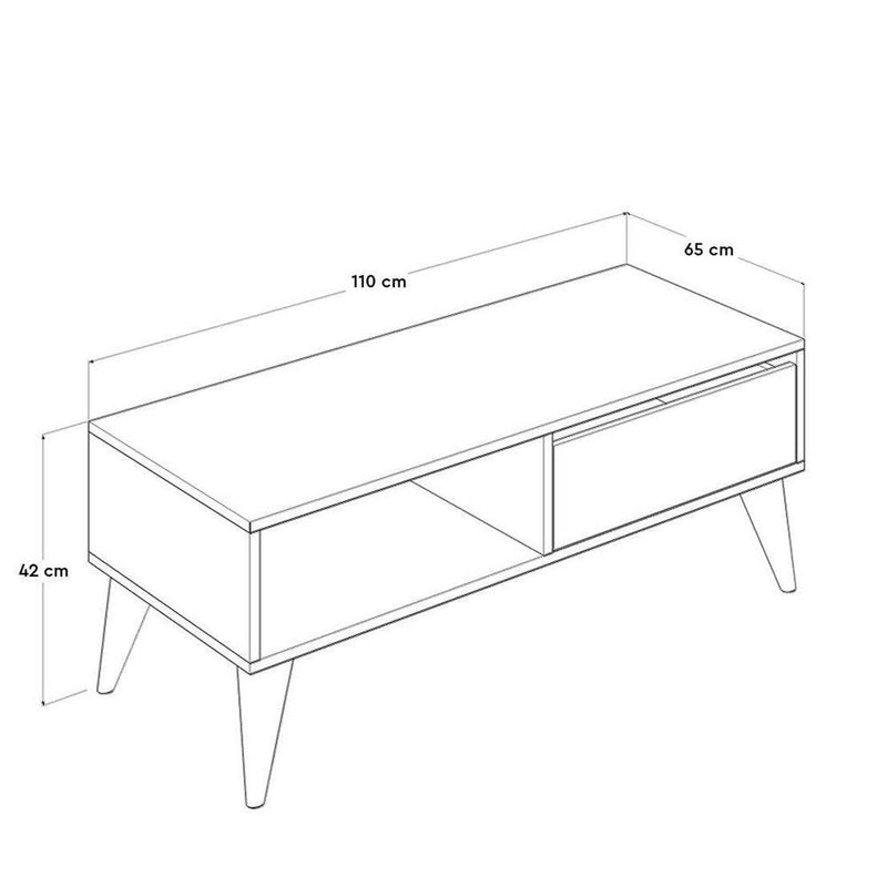 Masuta Cafea cu sertar Adore Living, Alb - Maro - Natur, 110x42x65 cm