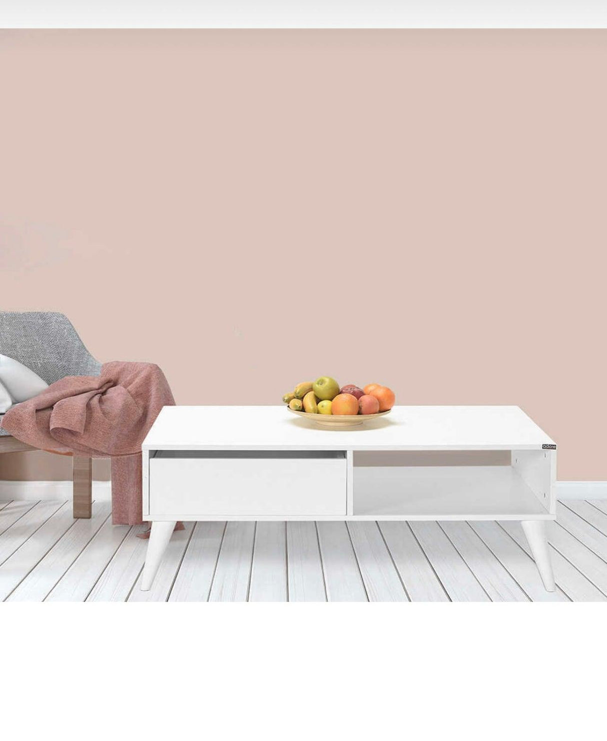 Masuta Cafea cu sertar Adore Living, Alb - Lemn Natural, 110 x 42 x 65 Cm