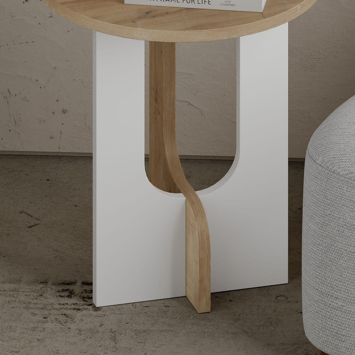 Masuta Cafea Lateral Luna Twist, Alb, 40x47x40 cm - stejar alb