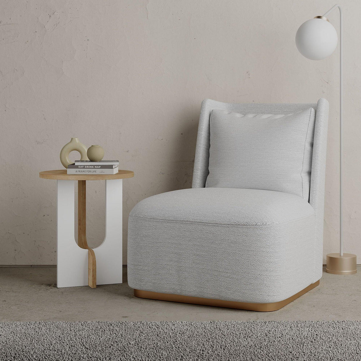 Masuta Cafea Lateral Luna Twist, Alb, 40x47x40 cm - stejar alb