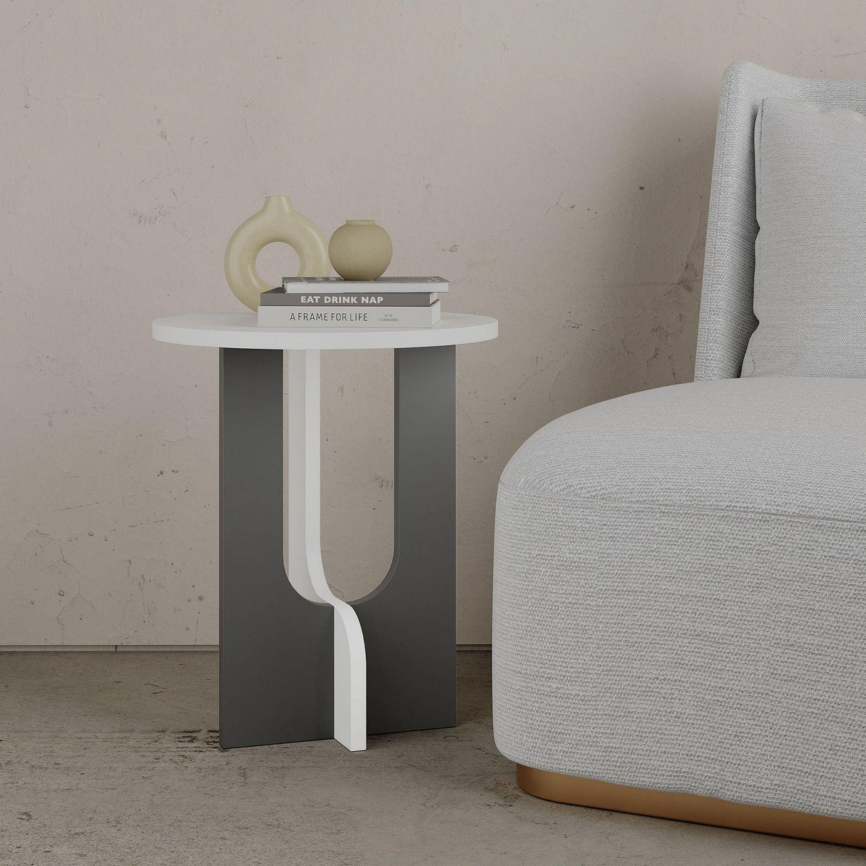 Masuta Cafea Lateral Luna Twist, Alb, 40x47x40 cm - Antracit alb