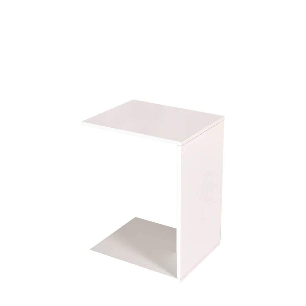 Masuta Cafea Laterala Adore C shape cu roti, Alb - Nuc - Stejar - Mov, 35x65x45 cm - Alb