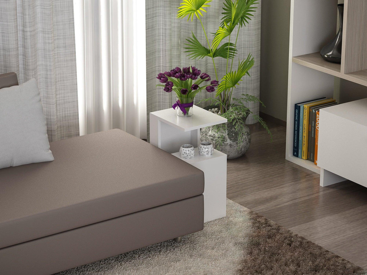 Masuta Cafea Laterala Grazul, Alb, 35 x 60 x 30 cm