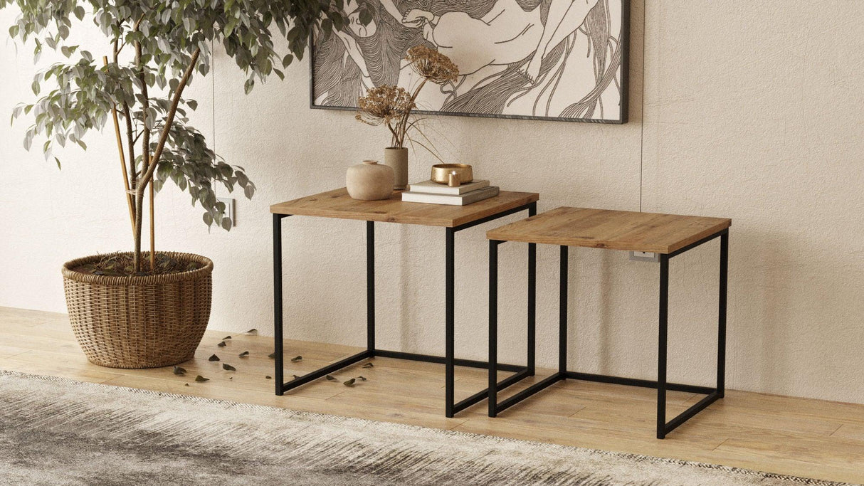 Masuta de Cafea Plinth 2 bucati, Stejar, 50 x 48 x 50 - 45 x 45 x 45 cm