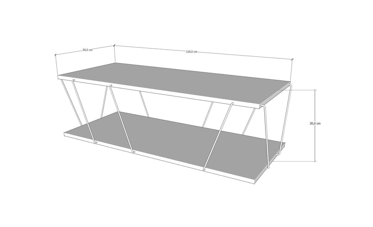 Masuta de cafea PyroTech, Alb - Stejar - Gri - Galben, 120x30x50 cm - Stejar