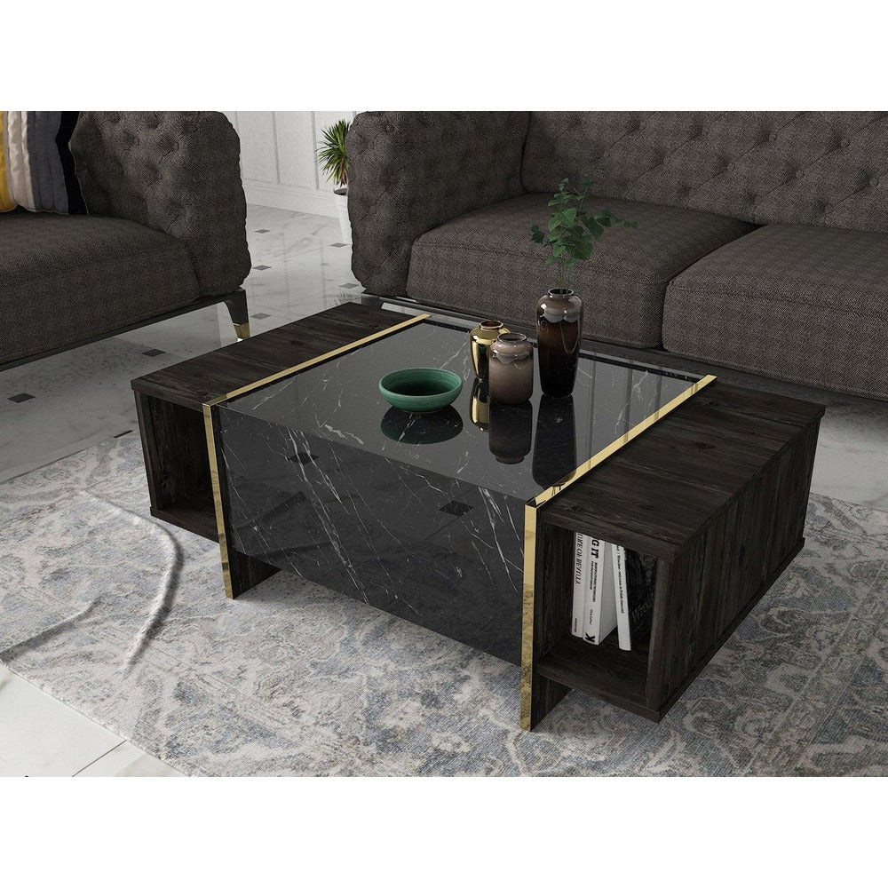 Masuta de cafea Veyron, Negru, 104x38x60 cm