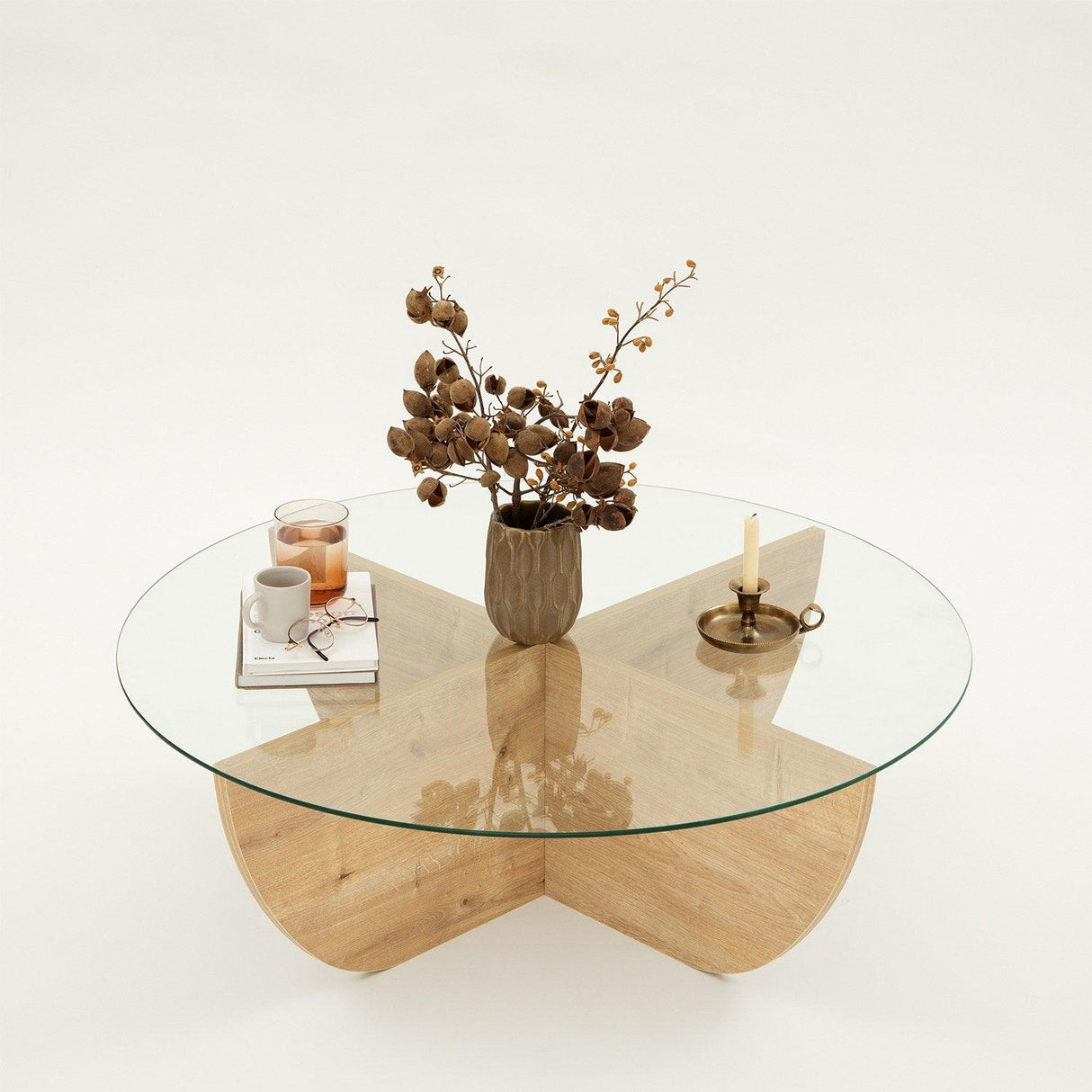 Masuta de Sufragerie cu Sticla, Stejar, 90 x 30 x 90 cm