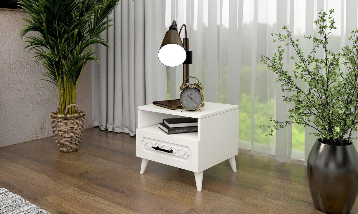 Noptiera Ediz cu Sertar si Raft, Alb, 45 X 47 X 38 Cm