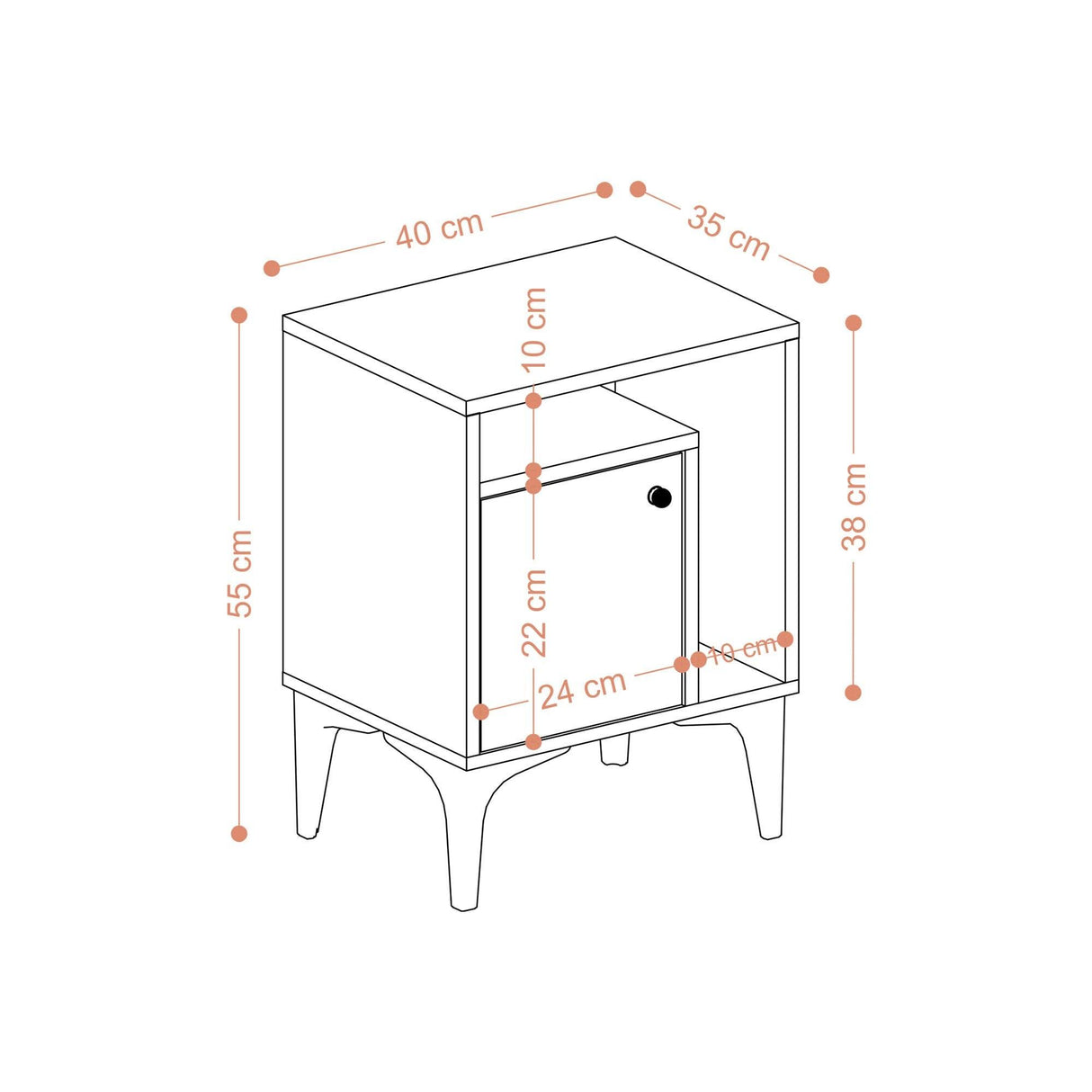 Noptiera Pano cu 2 Rafturi, 40 X 55 X 35 Cm