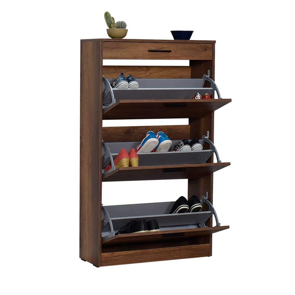 Pantofar Adore Extra, 3 compartimente, capacitate 18 perechi incaltaminte, Alb - Nuc, 75x128x29 cm - Nuc