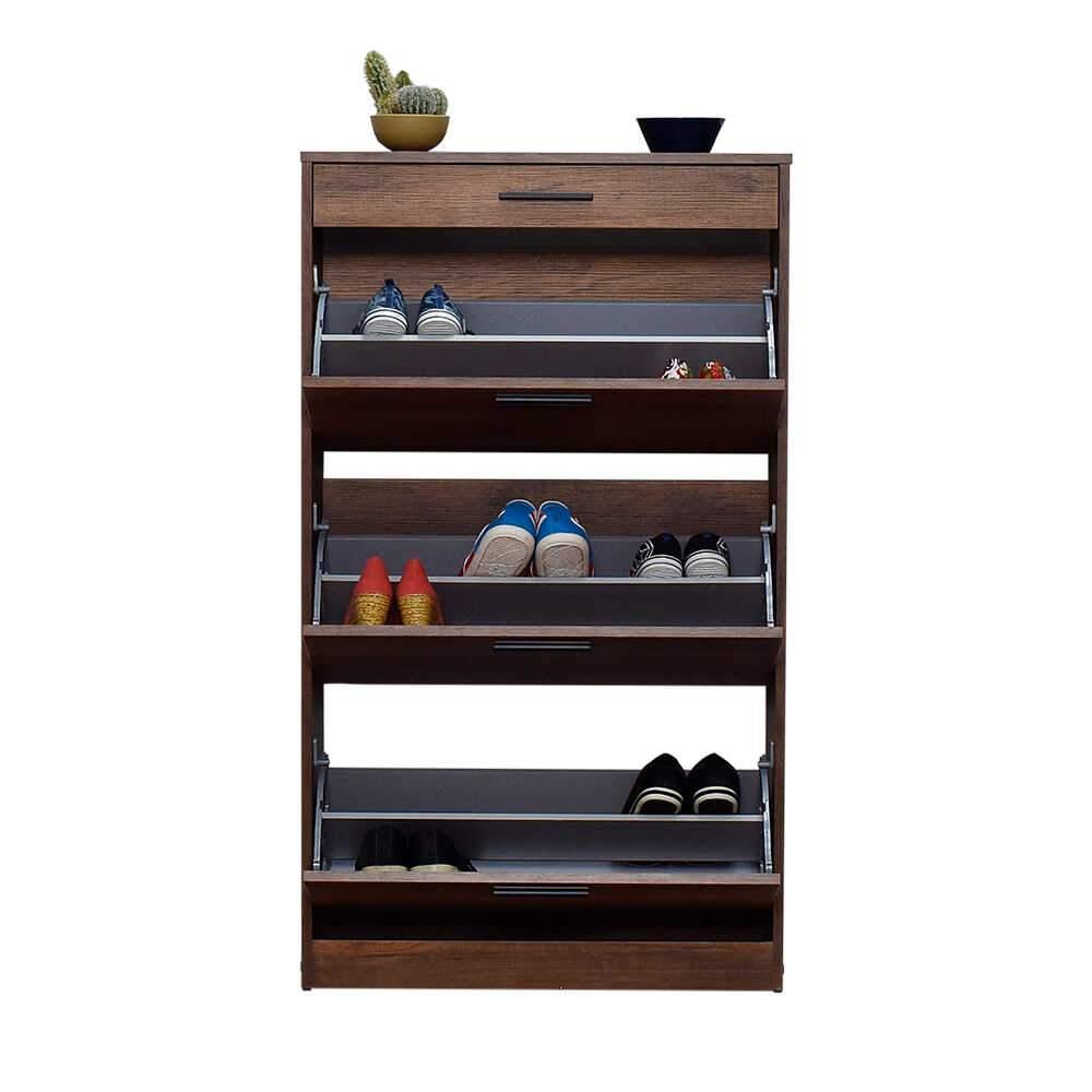 Pantofar Adore Extra, 3 compartimente, capacitate 18 perechi incaltaminte, Alb - Nuc, 75x128x29 cm - Nuc