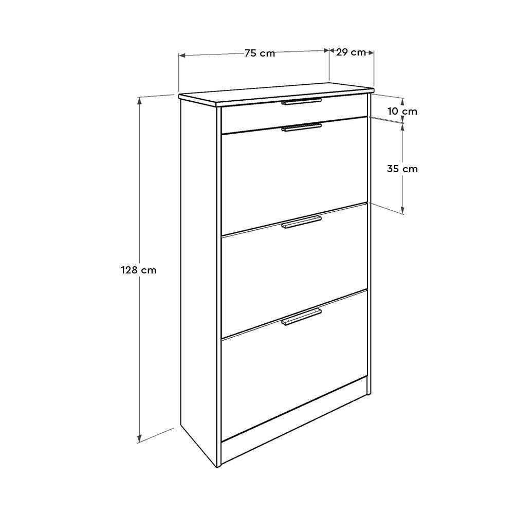 Pantofar Adore Extra, 3 compartimente, capacitate 18 perechi incaltaminte, Alb - Nuc, 75x128x29 cm - Nuc