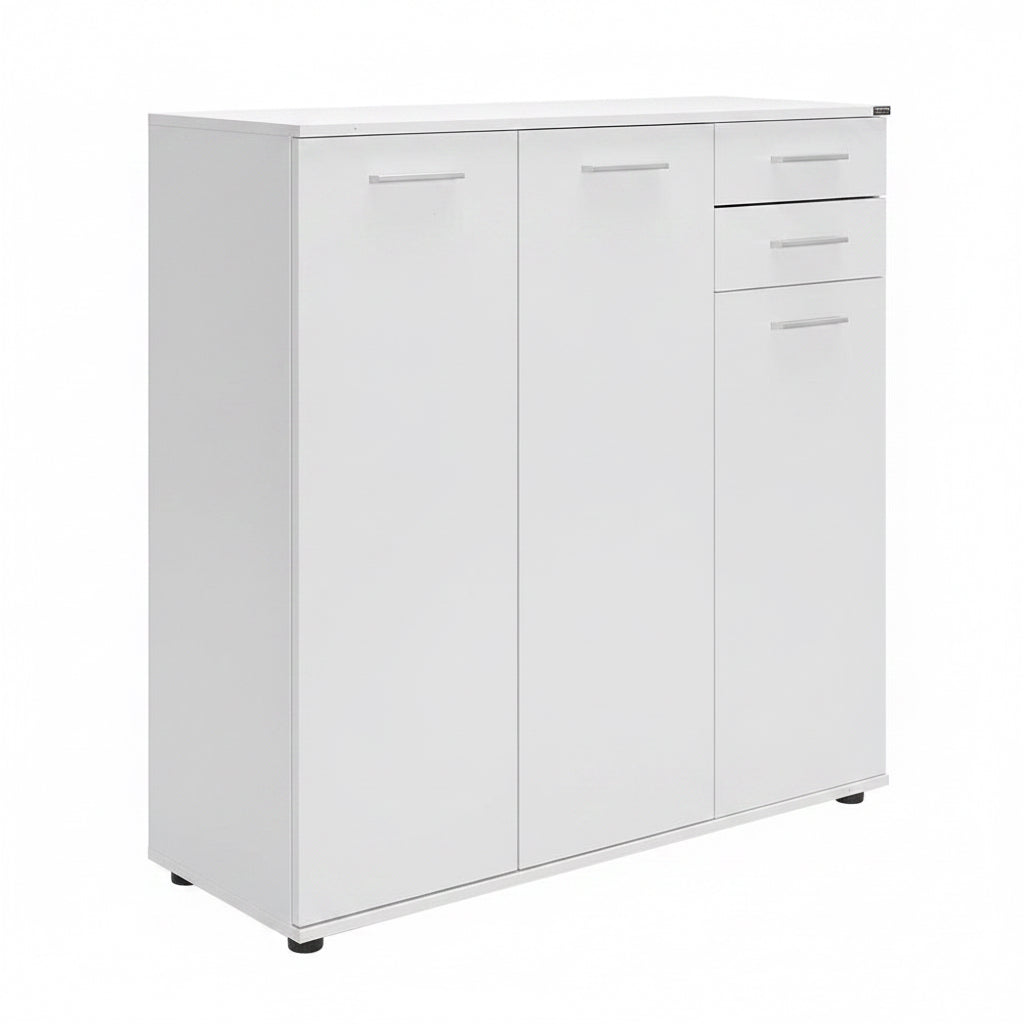 Pantofar Adore Trendline, 3 usi si 2 sertare, 10 rafturi, Alb, 108x108x35 cm