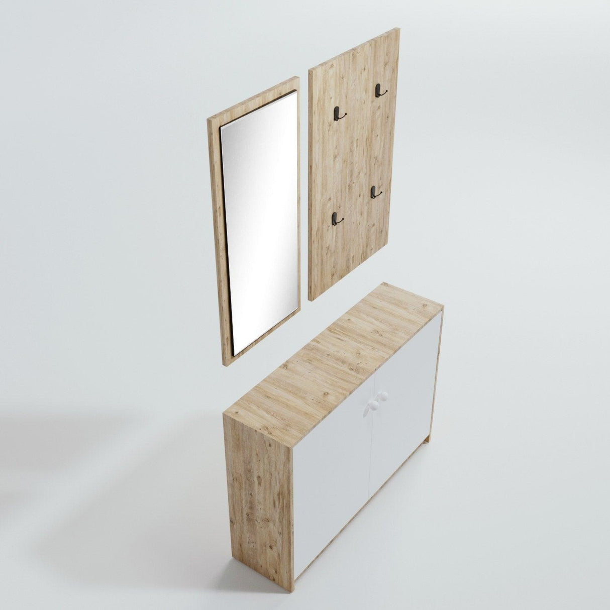 Pantofar Cuier Tobo cu Oglinda cu 2 Usi, Stejar, 96 X 78 X 40 Cm