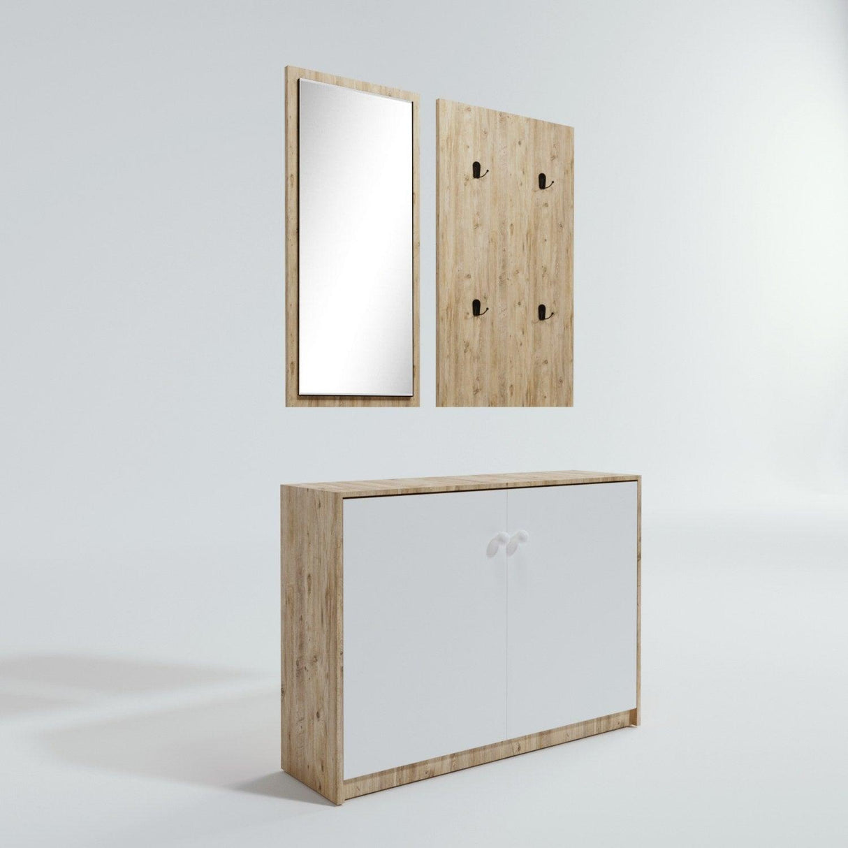 Pantofar Cuier Tobo cu Oglinda cu 2 Usi, Stejar, 96 X 78 X 40 Cm