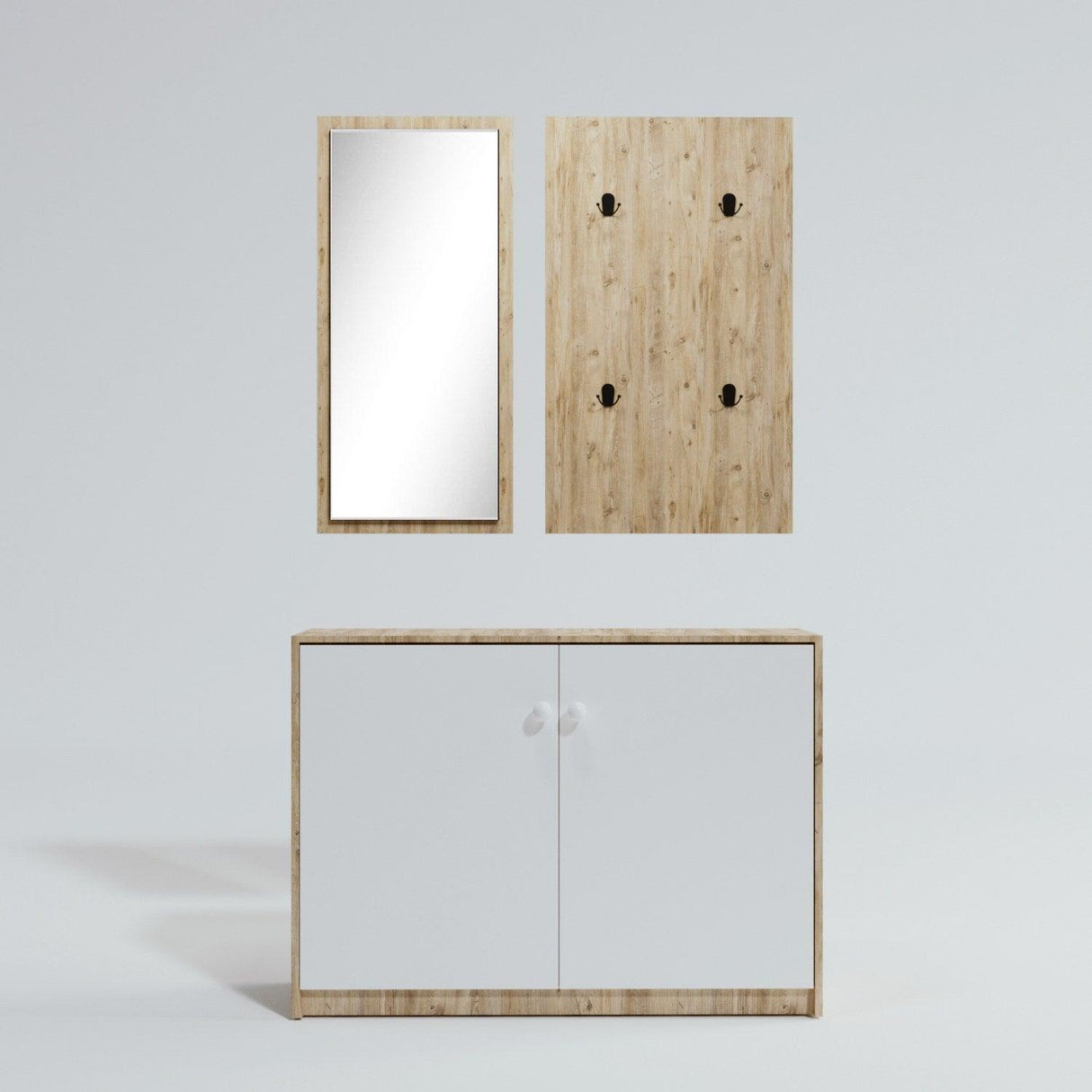 Pantofar Cuier Tobo cu Oglinda cu 2 Usi, Stejar, 96 X 78 X 40 Cm