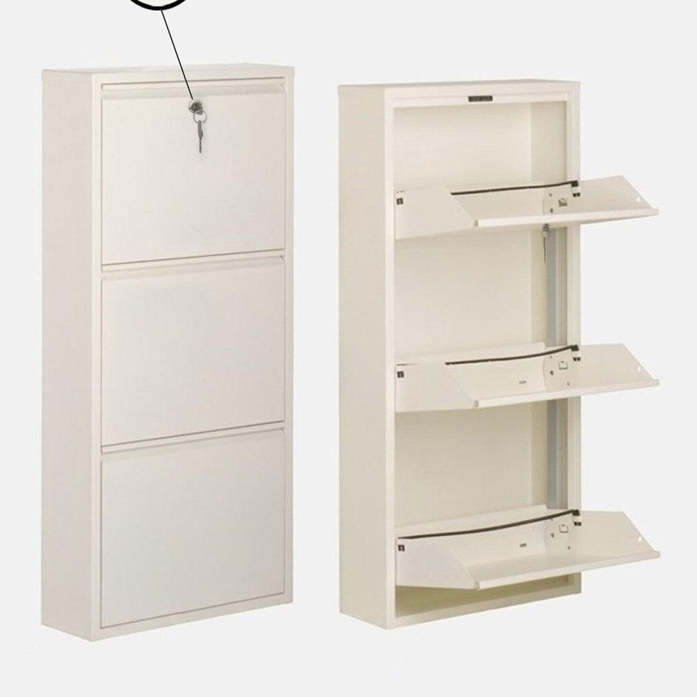 Pantofar Miko, 3 Compartimente cu Cheie, 50x103x15 cm - Alb