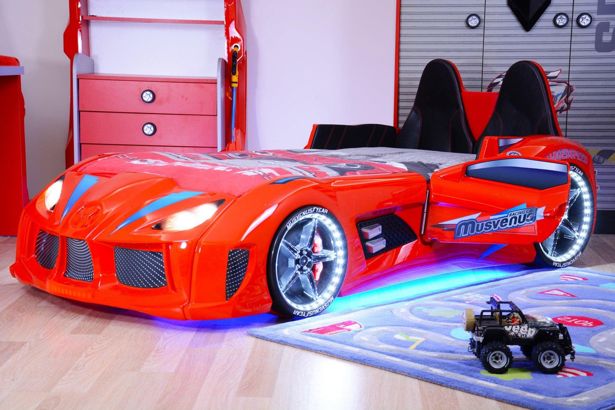 Pat masinuta Leclerc, Roșu, 235x60x130 cm