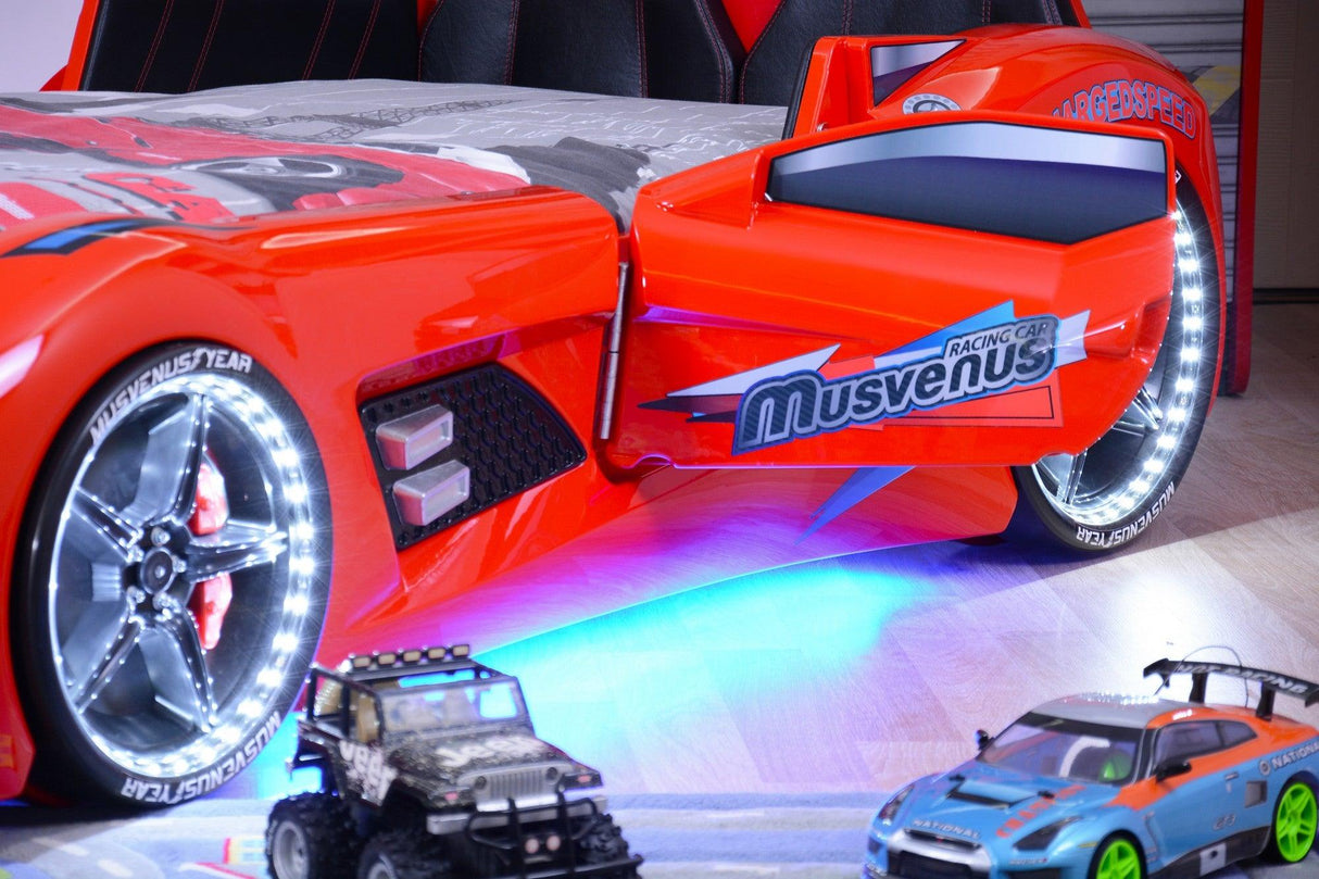 Pat masinuta Leclerc, Roșu, 235x60x130 cm