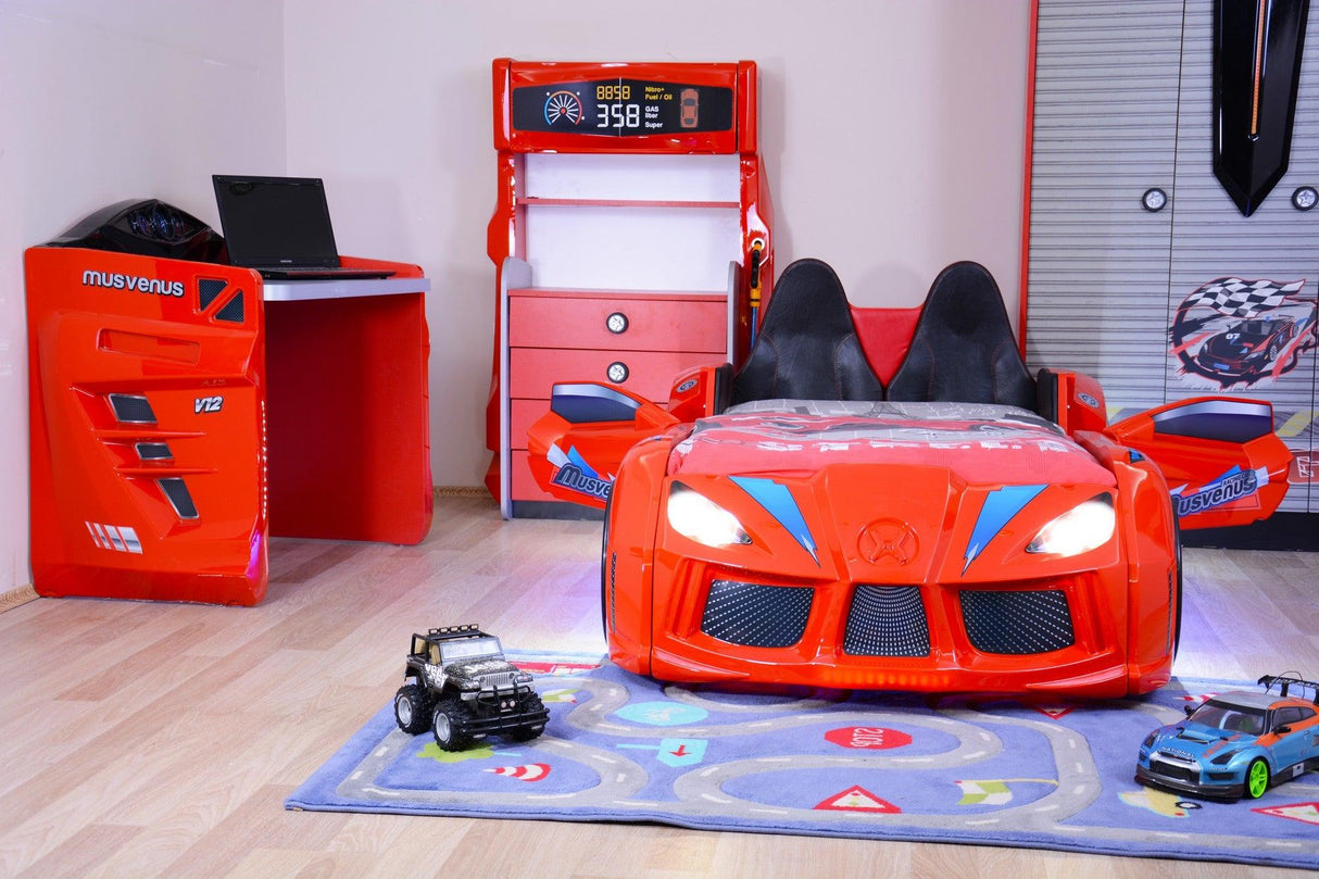 Pat masinuta Leclerc, Roșu, 235x60x130 cm